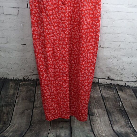 VINTAGE ATINA BY KAREN CROSBY RED FLORAL SHORT SLEEVE BUTTON DOWN MAXI DRESS - Picture 6 of 9